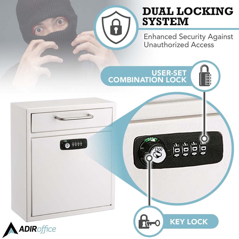 AdirOffice Ultimate Drop Box Wall-Mounted Mailbox - Hanging Secured Postbox - Durable Spacious Key or Combination Lock Box Perfect for After Hours Deposits Payments Key and Letter Drop - Image 2